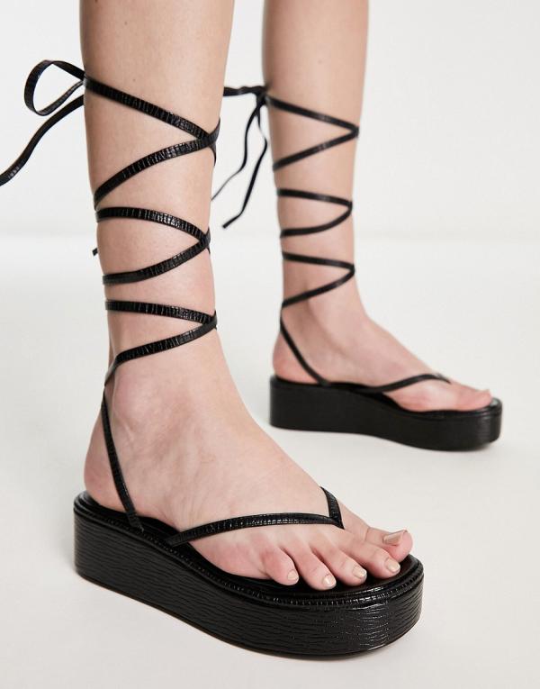 Simmi London Talia lace up toe thong flatform sandals in black