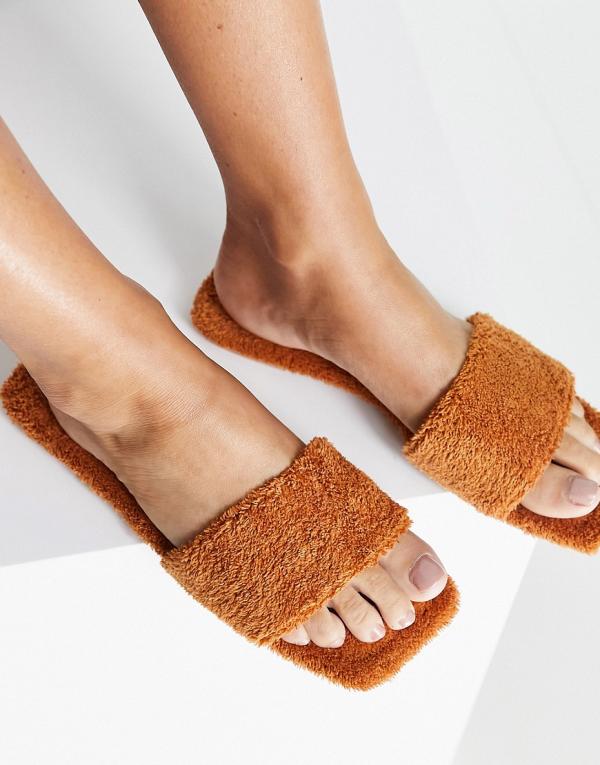 Simmi London towelling flat sandals in brown
