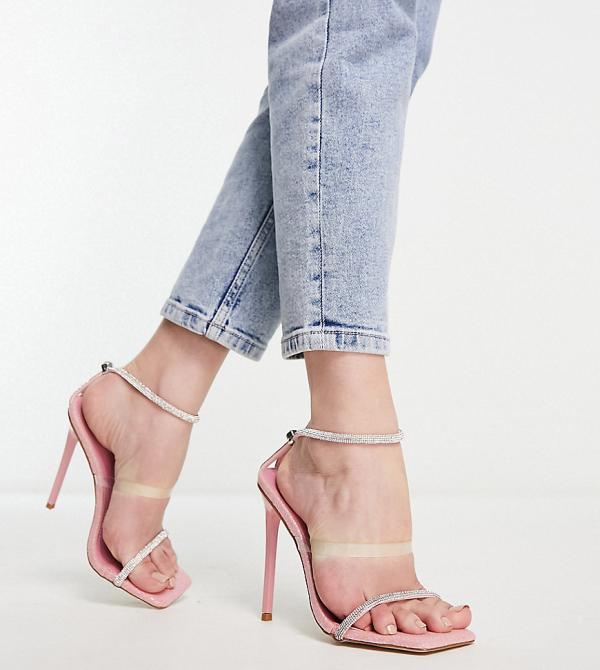 Simmi London Wide Fit embellished heeled sandals in pink snake