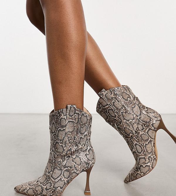 Simmi London Wide Fit Henry high ankle boots in bone snake-Multi