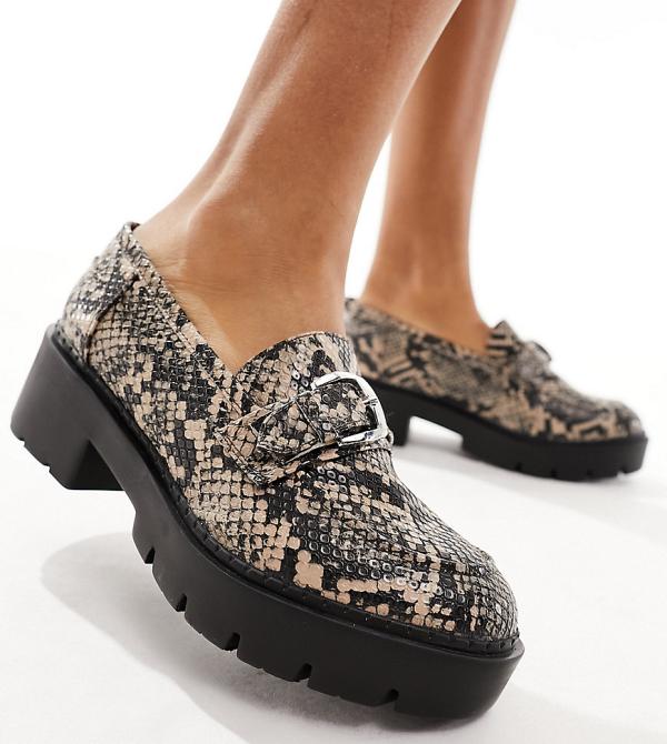 Simply Be Wide Fit chunky loafers in animal print-Multi