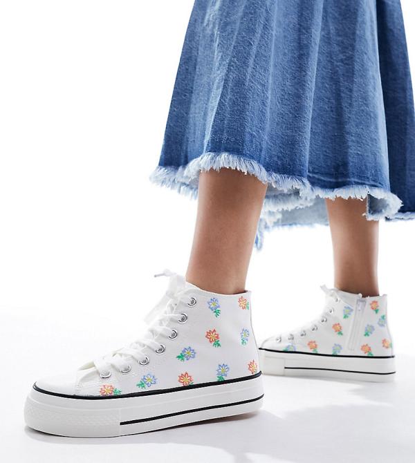 Simply Be Wide Fit printed sneakers in white
