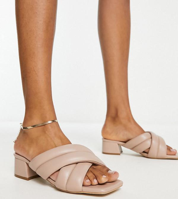 Simply Be Wide Fit soft padded mules in camel-Neutral