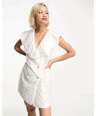 Sister Jane embellished button collared mini dress in ivory-White