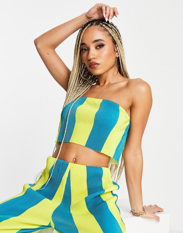 Something New tube crop top in blue and yellow stripe (part of a set)-Multi