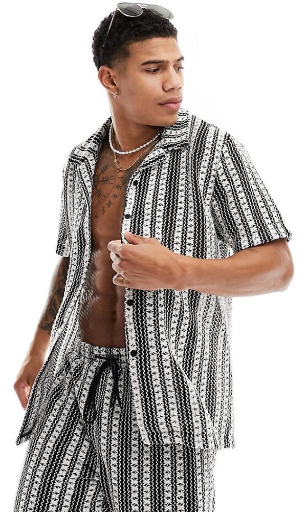 South Beach beach shirt in crochet stripe (part of a set)-Multi