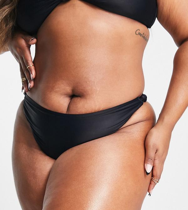 South Beach Curve Exclusive mix & match knot side high waist bikini bottoms in black