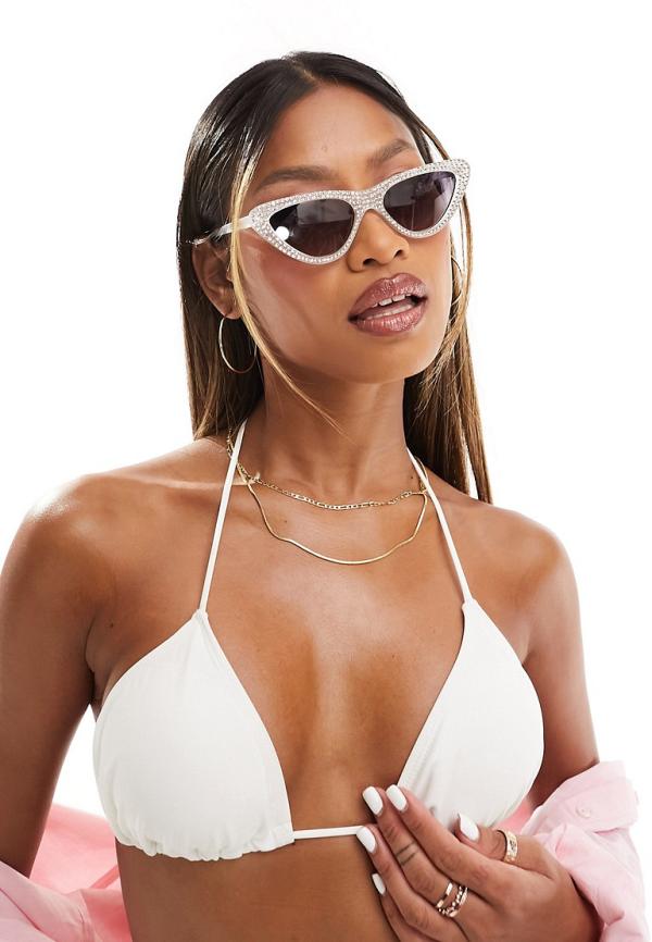 South Beach embellished cat eye sunglasses in white