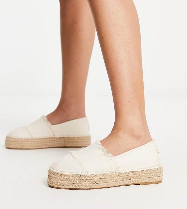 South Beach frayed espadrilles in cream-White