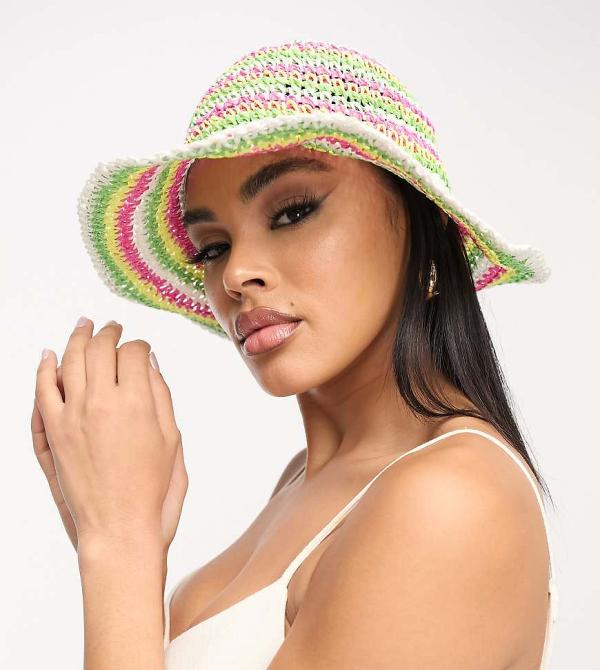 South Beach straw bucket hat in multi