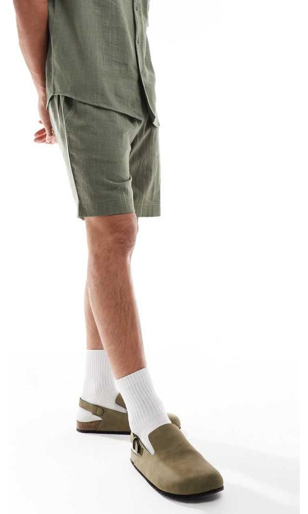 South Beach textured weave beach shorts in olive-Green