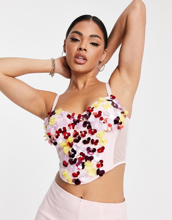 Starlet exclusive embellished corset top in vibrant floral (part of a set)-Pink