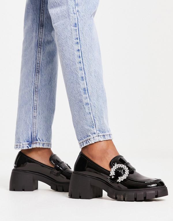 Steve Madden Hailey embellished buckle shoe in black patent