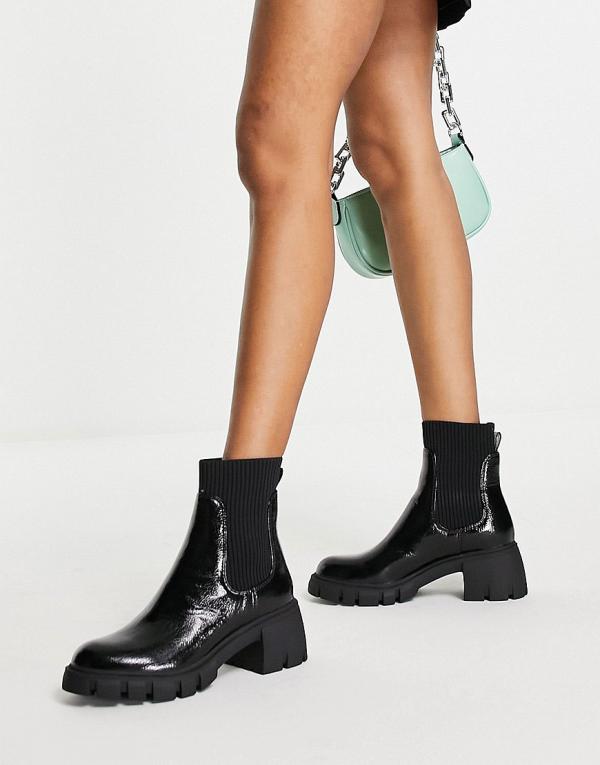 Steve Madden Halton refined heeled chelsea boots with chunky soles in black patent