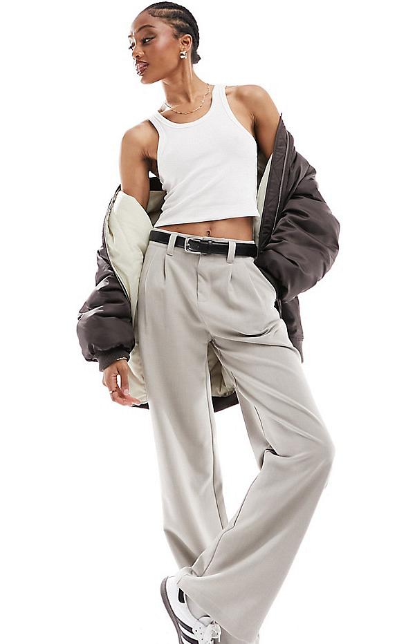 Stradivarius Tall tailored belted pants in grey