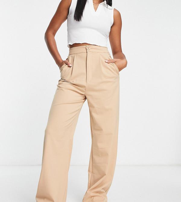 Stradivarius wide leg relaxed dad pants in beige-Neutral