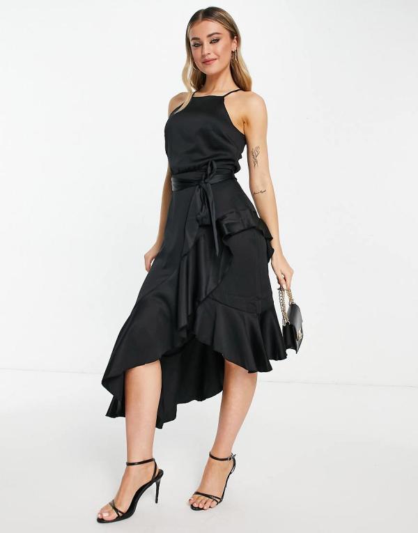 Style Cheat halterneck ruffle midi dress in black