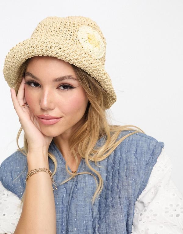 SVNX daisy straw bucket hat-Neutral