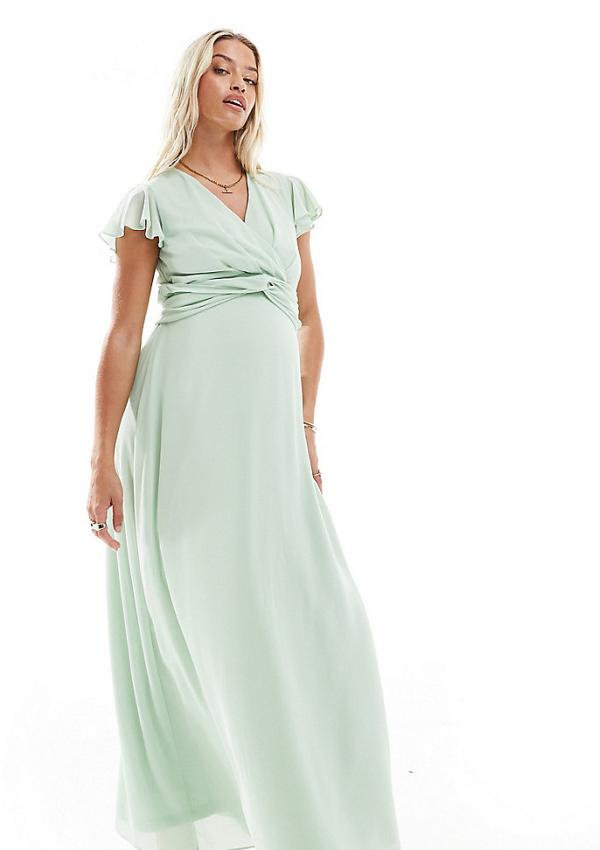 TFNC Maternity Bridesmaid wrap front maxi dress in fresh mint-Green