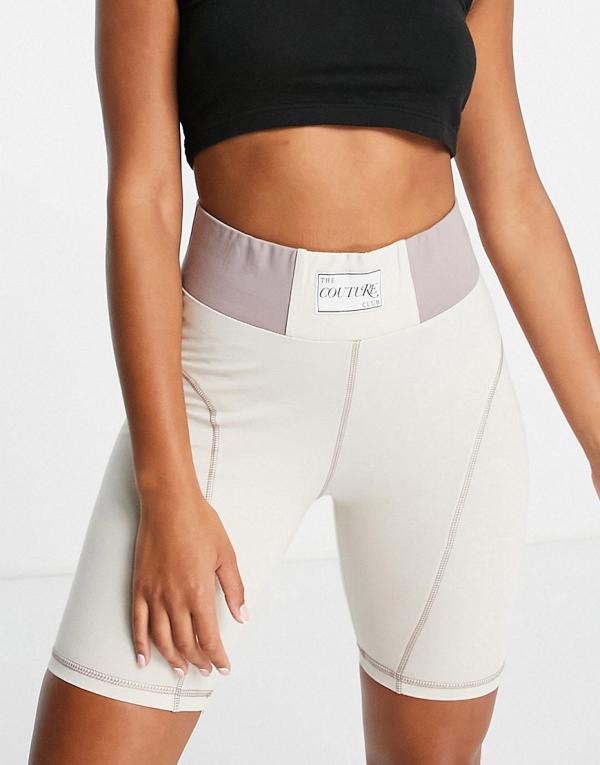 The Couture Club lounge legging shorts with woven label in off white (part of a set)