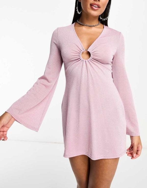 The Frolic exclusive Serpentine long sleeve mini summer dress in lilac-Purple