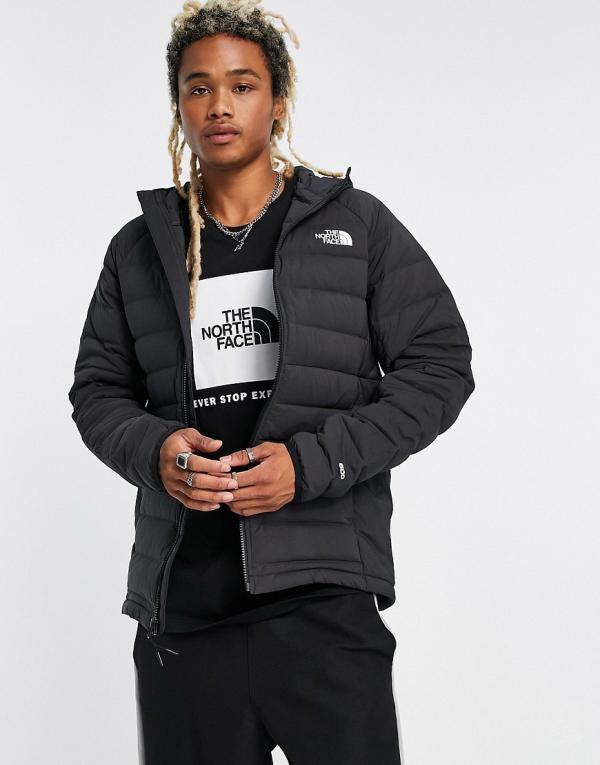 The North Face Belleview stretch down hooded puffer jacket in black
