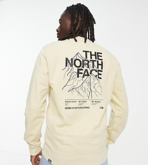 The North Face Mountain Outline back print sweatshirt in stone Exclusive at ASOS-Neutral