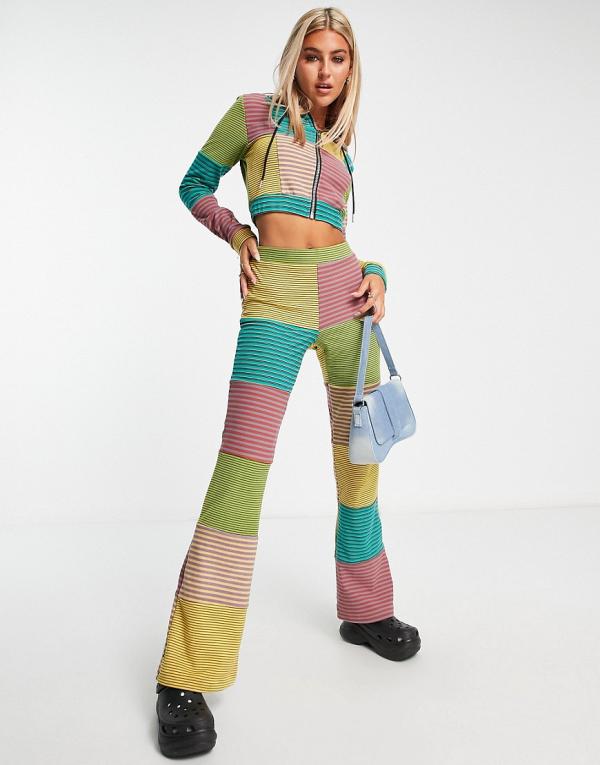 The Ragged Priest velour mix stripe pants in multi (part of a set)