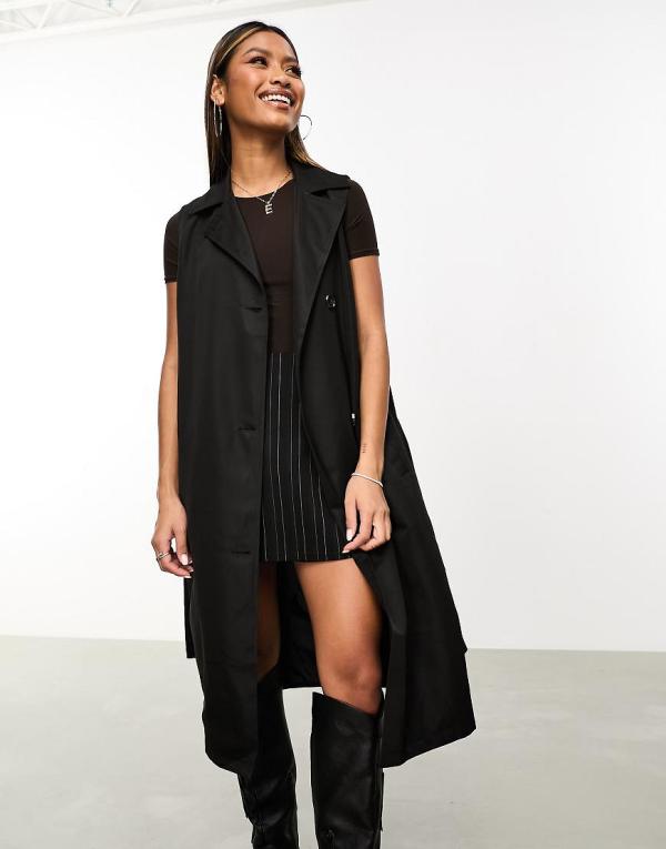 Threadbare Storie 3 in 1 trench coat and vest in black