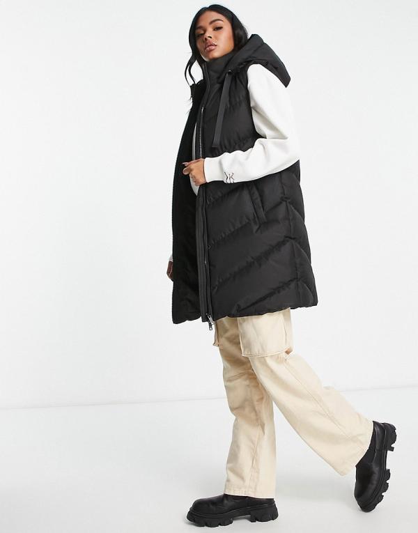 Threadbare Vamp longline padded vest with hood in black