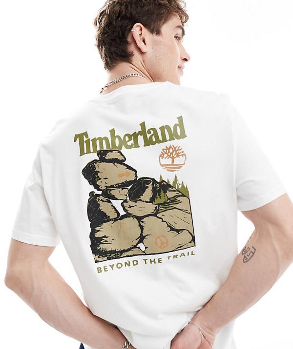 Timberland large boulder back print oversized t-shirt in white-Neutral