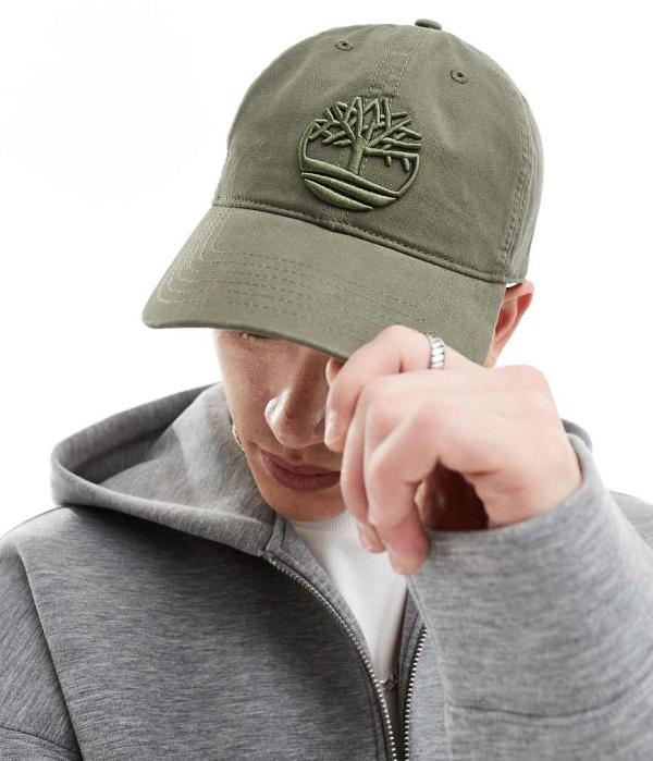 Timberland small logo baseball cap in khaki-Green