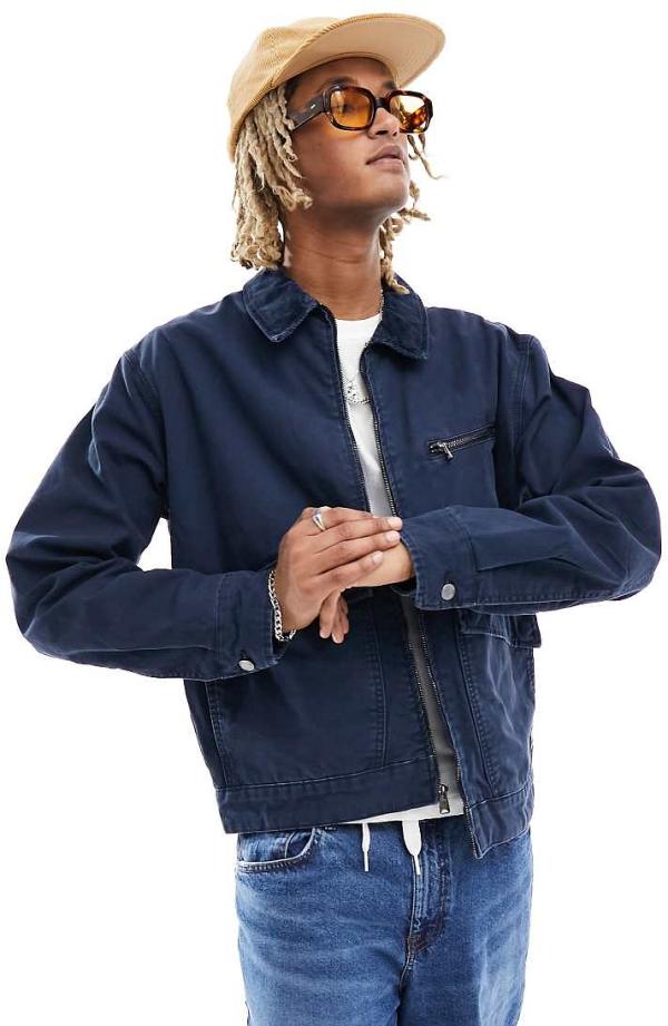 Timberland washed canvas zip jacket in navy