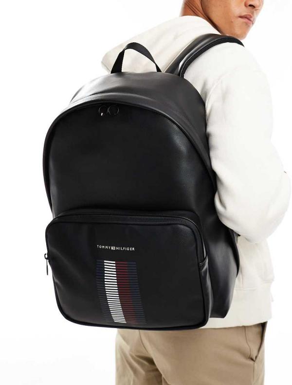 Tommy Hilfiger Foundation stripe backpack in black