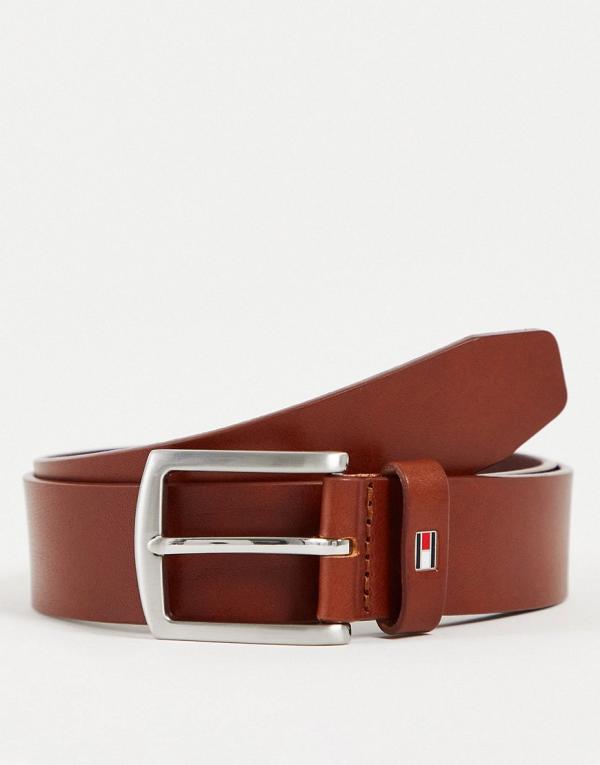 Tommy Hilfiger New Denton 3.5cm leather belt in dark tan-Brown