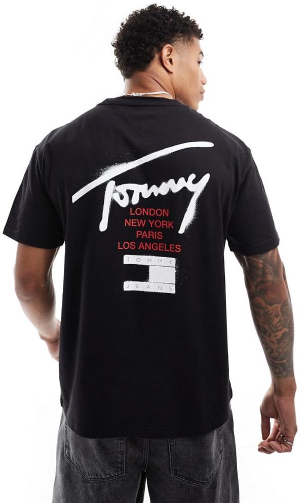 Tommy Jeans graffiti signature back print t-shirt in black