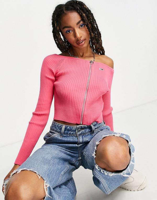 Tommy Jeans off the shoulder zip top in pink