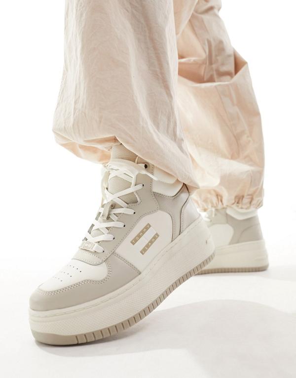 Tommy Jeans retro basket flatform high top sneakers in stone-Neutral