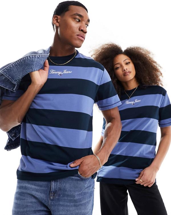 Tommy Jeans Unisex regular bold stripe t-shirt in navy multi