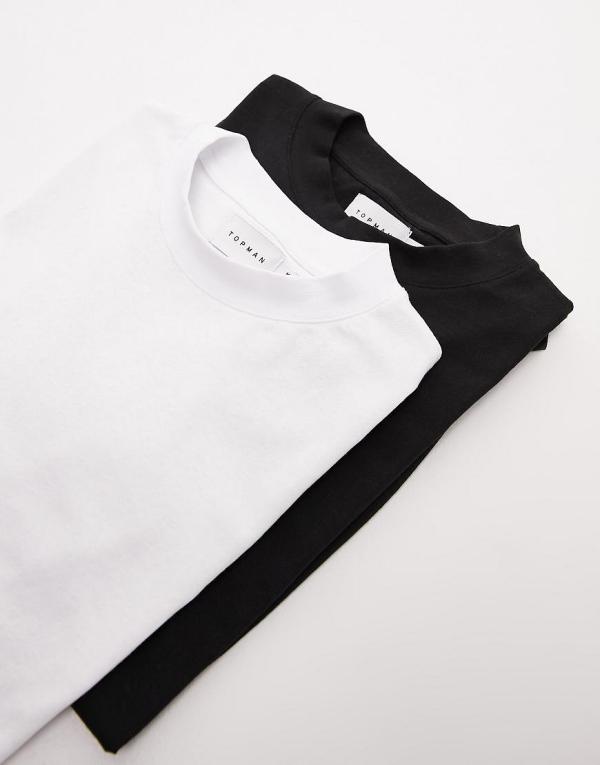 Topman 2 pack relaxed fit t-shirt in white and black-Multi