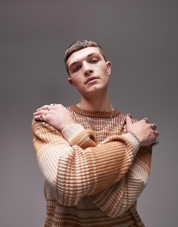 Topman knitted jumper with ombre stripe in brown