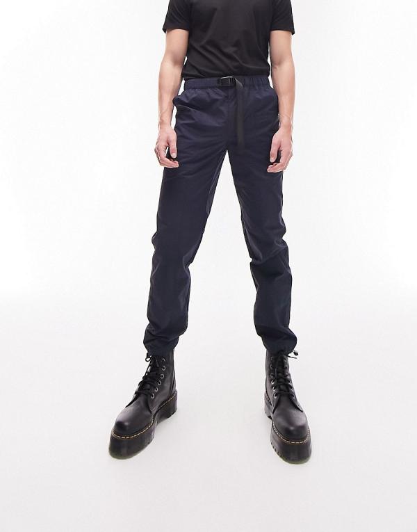 Topman loose belted cargo pants with seam detail in navy