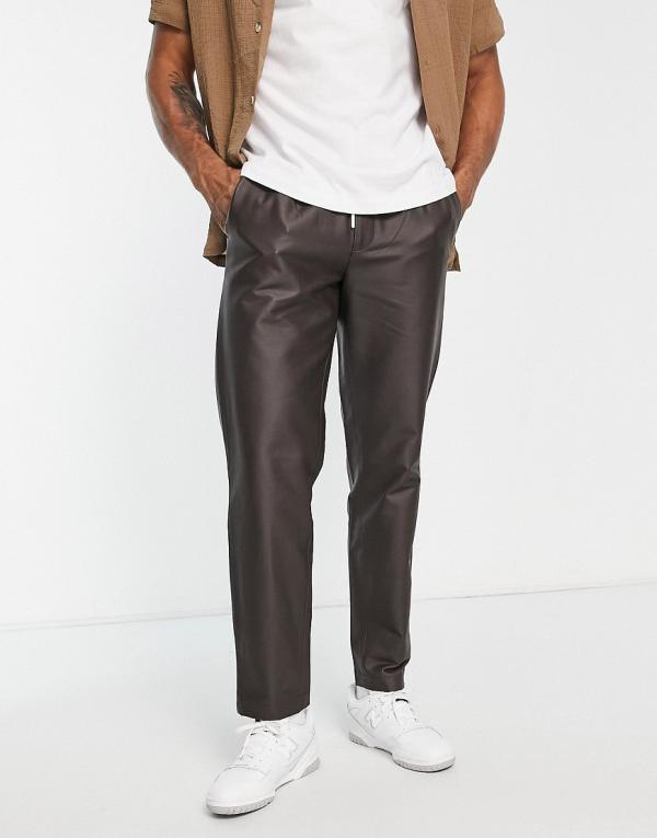 Topman loose faux leather pants in brown