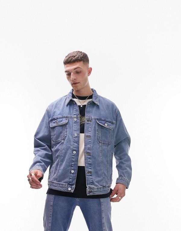 Topman oversized denim jacket in blue