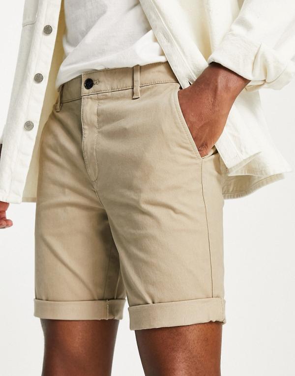 Topman skinny chino shorts in stone-Neutral