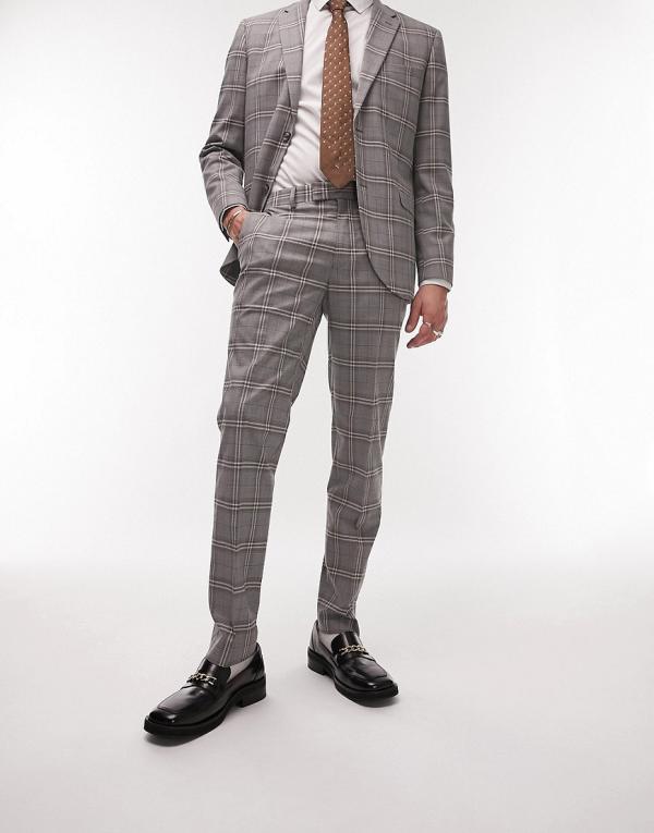 Topman slim check suit pants in grey