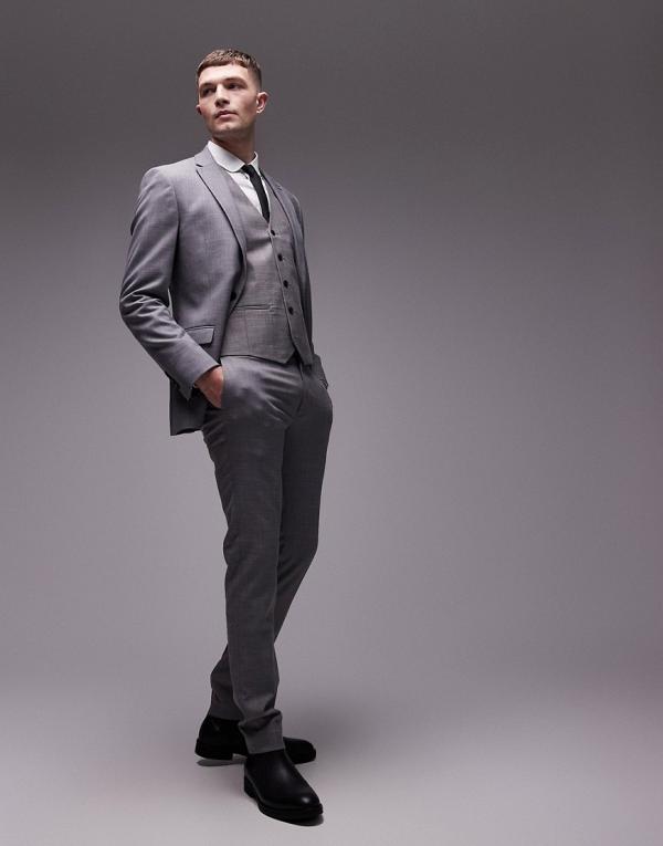 Topman stretch super skinny suit pants in grey