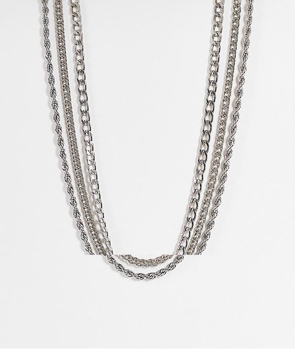 Topshop baby 3 x multipack choker chain necklaces in silver mix
