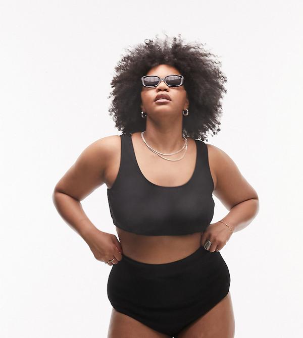 Topshop Curve rib crop bikini top in black