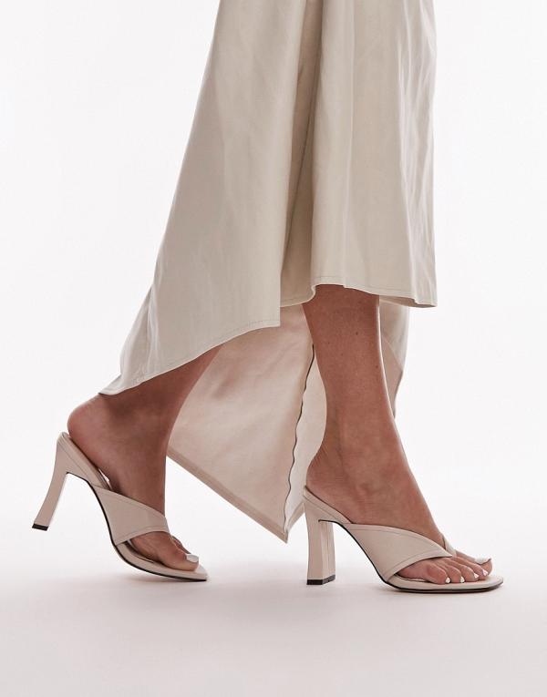 Topshop Gisele toe post heeled mules in off white
